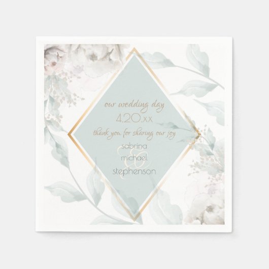 Chic Waterverf Alabaster Peony Flowers Servet (Voorkant)