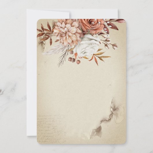 Chic Waterverf Autumn Flowers Wedding Kaart (Achterkant)