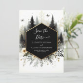Chic Waterverf betoverd bos bruiloft Save The Date (Staand voorkant)