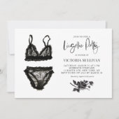 Chic Waterverf Black Lace Floral Lingerie Party Kaart (Voorkant)