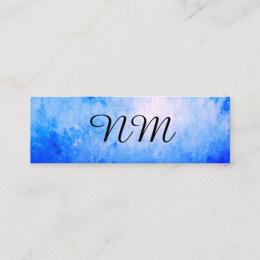 Chic Waterverf blauw met Monogram Mini Visitekaartje (Voorkant)