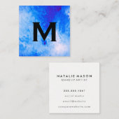Chic Waterverf blauw met Monogram Vierkante Visitekaartje (Voorkant / Achterkant)