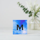 Chic Waterverf blauw met Monogram Vierkante Visitekaartje (Staand voorkant)