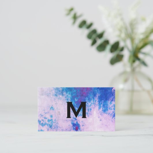 Chic Waterverf blauw paars met monogram Visitekaartje (Staand voorkant)