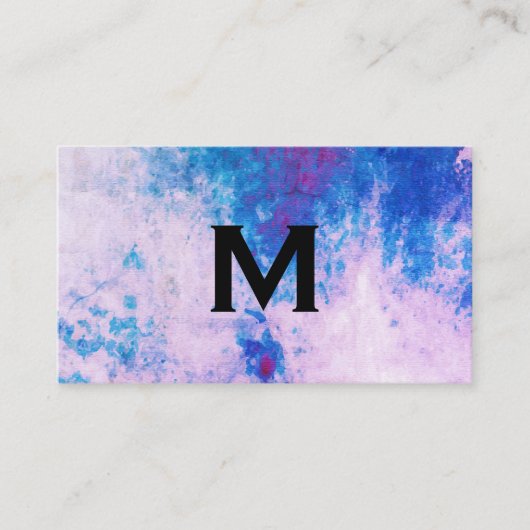 Chic Waterverf blauw paars met monogram Visitekaartje (Voorkant)