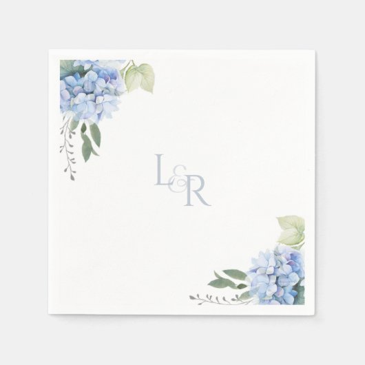Chic Waterverf Blauw & Wit Hydrangea bruiloft Servet (Voorkant)