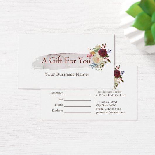 Chic Waterverf Bloem Motief Bourgondië Cadeaubon Visitekaartje (Bureau)