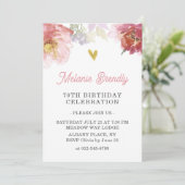 Chic Waterverf Bloemen 70e Verjaardag Party Uitnod Kaart (Staand voorkant)