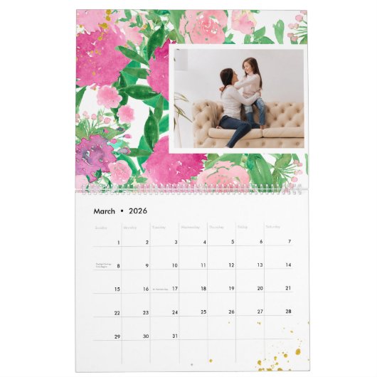 Chic Waterverf Bloemen Bewerkbaar Jaar Foto Kalender (Mar 2026)