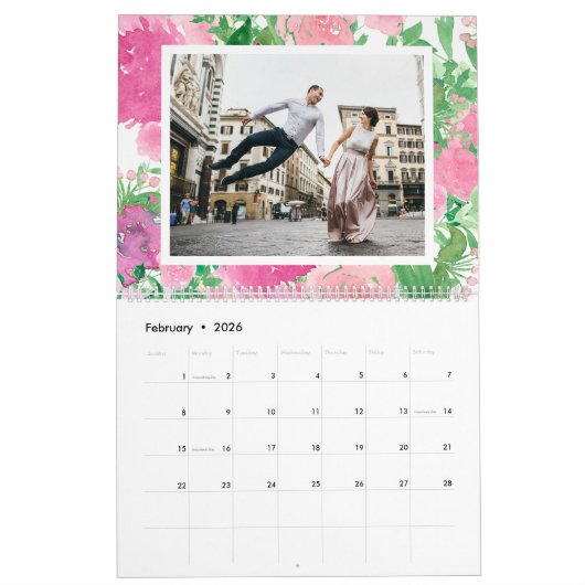 Chic Waterverf Bloemen Bewerkbaar Jaar Foto Kalender (Feb 2026)