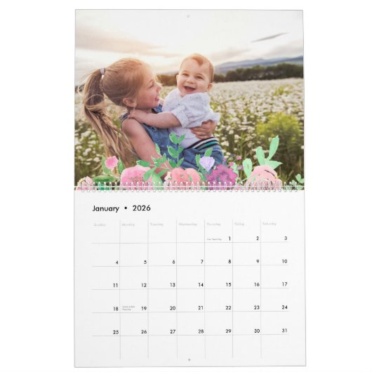 Chic Waterverf Bloemen Bewerkbaar Jaar Foto Kalender (Jan 2026)