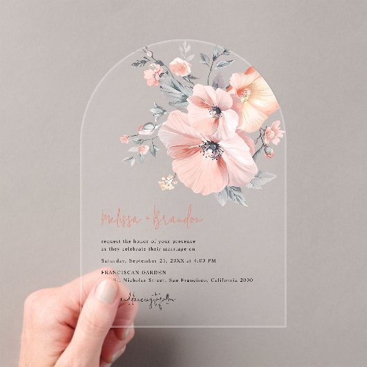 Chic Waterverf Bloemen Handschrift Script Trouwen Acryl Uitnodigingen (Insitu (Draagbaar))