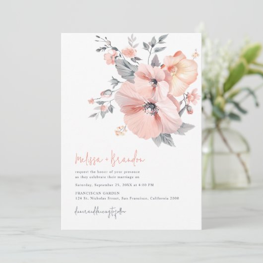 Chic Waterverf Bloemen Handschrift Script Trouwen Kaart (Staand voorkant)