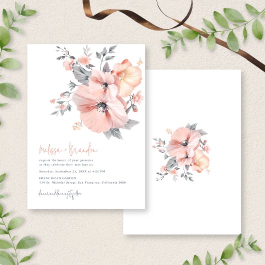 Chic Waterverf Bloemen Handschrift Script Trouwen Kaart