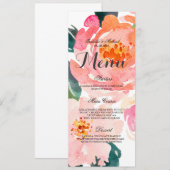 Chic Waterverf Bloemen Trouwmenu Menu (Voorkant / Achterkant)
