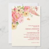 Chic Waterverf bloemenboter geel perzik Trouwen Kaart (Voorkant)