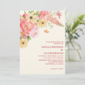 Chic Waterverf bloemenboter geel perzik Trouwen Kaart (Staand voorkant)