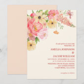 Chic Waterverf bloemenboter geel perzik Trouwen Kaart (Voorkant / Achterkant)