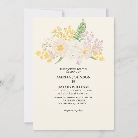 Chic Waterverf bloemenboter geel perzik Trouwen Kaart (Voorkant)