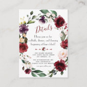 Chic Waterverf Blue Floral Lijst Wedding Details Informatiekaartje (Voorkant)
