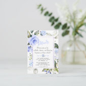 Chic Waterverf Blue Floral Lijst Wedding Details Informatiekaartje (Staand voorkant)