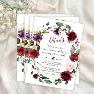 Chic Waterverf Blue Floral Lijst Wedding Details Informatiekaartje