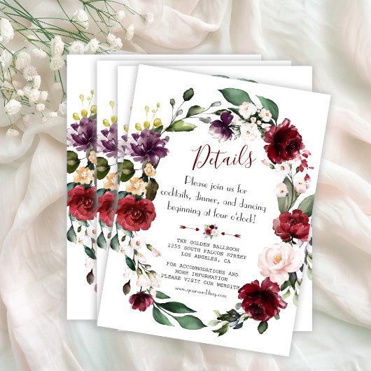 Chic Waterverf Blue Floral Lijst Wedding Details Informatiekaartje