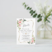 Chic Waterverf Blush Cream Floral Wedding Details Informatiekaartje (Staand voorkant)