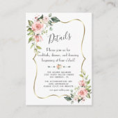 Chic Waterverf Blush Cream Floral Wedding Details Informatiekaartje (Voorkant)