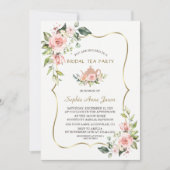 Chic Waterverf Blush Floral Gold Bridal Tea Party Kaart (Voorkant)