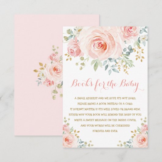 Chic Waterverf Blush Pink Floral Girl Baby shower Informatiekaartje (Voorkant / Achterkant)