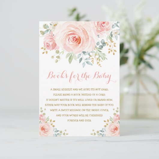 Chic Waterverf Blush Pink Floral Girl Baby shower Informatiekaartje (Staand voorkant)