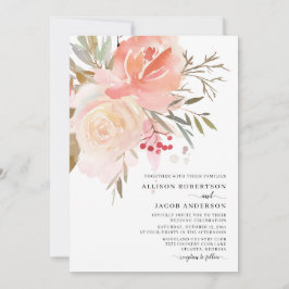 Chic Waterverf Blush Pink Flower Wedding Kaart