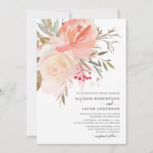 Chic Waterverf Blush Pink Flower Wedding Kaart (Voorkant)