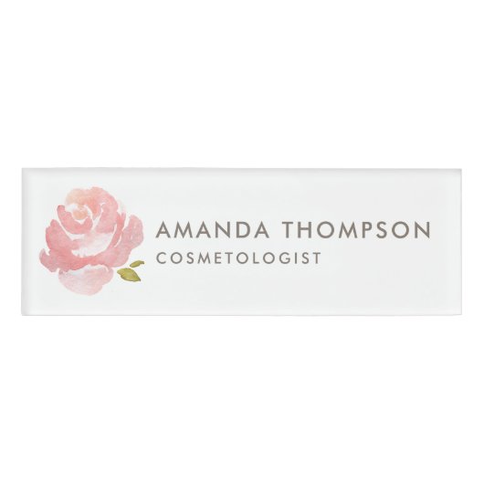 Chic Waterverf Blush Pink Rose Naambadge (Voorkant)