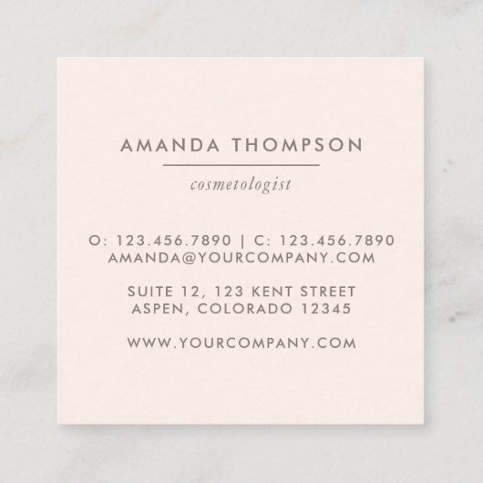 Chic Waterverf Blush Pink Rose Vierkante Visitekaartje (Achterkant)