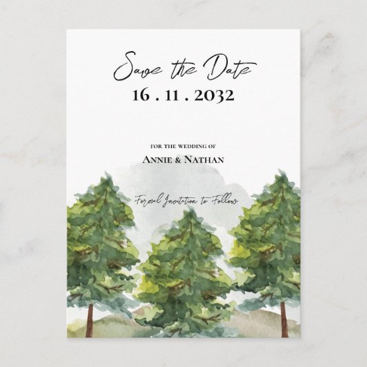 Chic  Waterverf Bomen Landschap Wedding Aankondigingskaart (Voorkant)