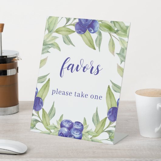 Chic Waterverf Bosbessen Groene Bladeren Favoriete Reclamebord Met Voetstuk (Insitu)