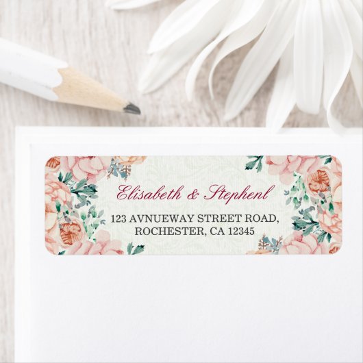 Chic Waterverf Botanical Floral Wedding Address Etiket (Insitu)