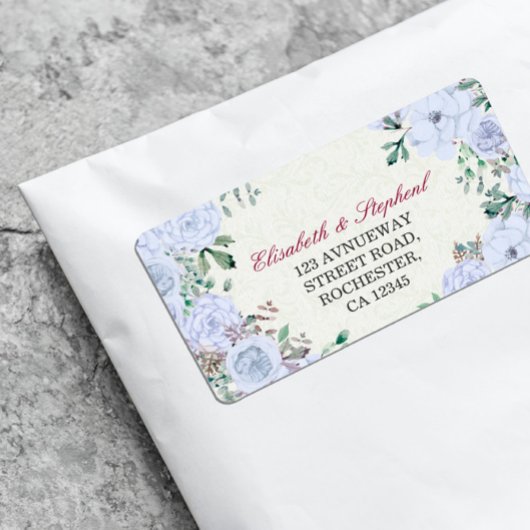 Chic Waterverf Botanical Floral Wedding Address Etiket