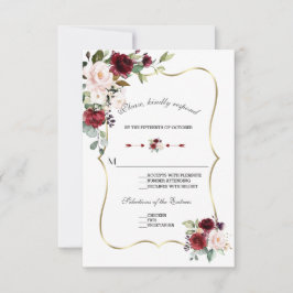 Chic Waterverf Bourgondië Blush Bloemen Gouden bru RSVP Kaartje