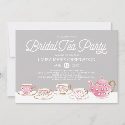 Chic Waterverf Bridal Tea Party Vrijgezellenfeest Kaart (Voorkant)