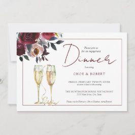 Chic Waterverf Burgundy Floral Verloving Dinner Kaart