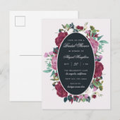 Chic Waterverf Burgundy Floral Vrijgezellenfeest Uitnodiging Briefkaart (Voorkant / Achterkant)