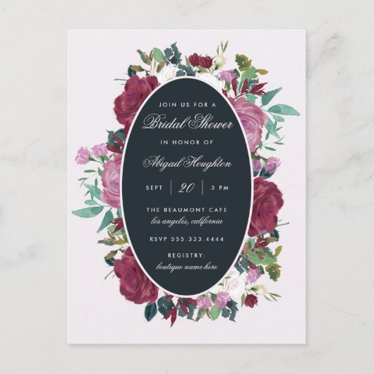 Chic Waterverf Burgundy Floral Vrijgezellenfeest Uitnodiging Briefkaart (Voorkant)