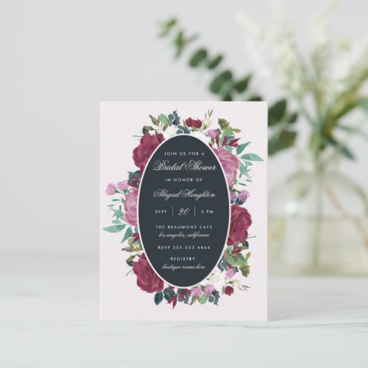 Chic Waterverf Burgundy Floral Vrijgezellenfeest Uitnodiging Briefkaart (Staand voorkant)