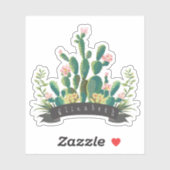Chic Waterverf Cactus Planter Persoonlijke naam Sticker (Vel)