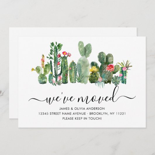 Chic Waterverf Cactus We hebben New Home Moving Aankondiging (Voorkant / Achterkant)