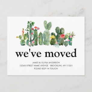 Chic Waterverf Cactus We hebben New Home Moving Aankondigingskaart