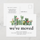 Chic Waterverf Cactus We hebben New Home Moving Aankondigingskaart (Voorkant / Achterkant)